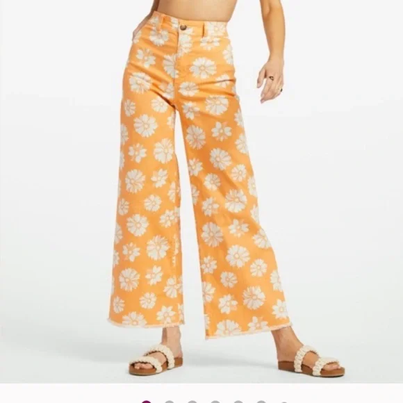 Billabong Orange Floral High Waist Jeans - Picture 1 of 5